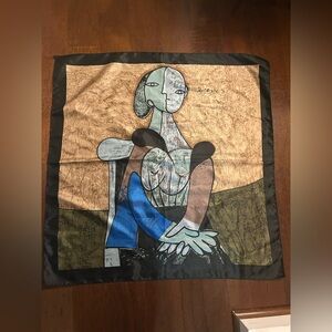 Artistic Neutral (Black Grey Blue Tan) Colored Scarf W/ Pablo Picasso Print